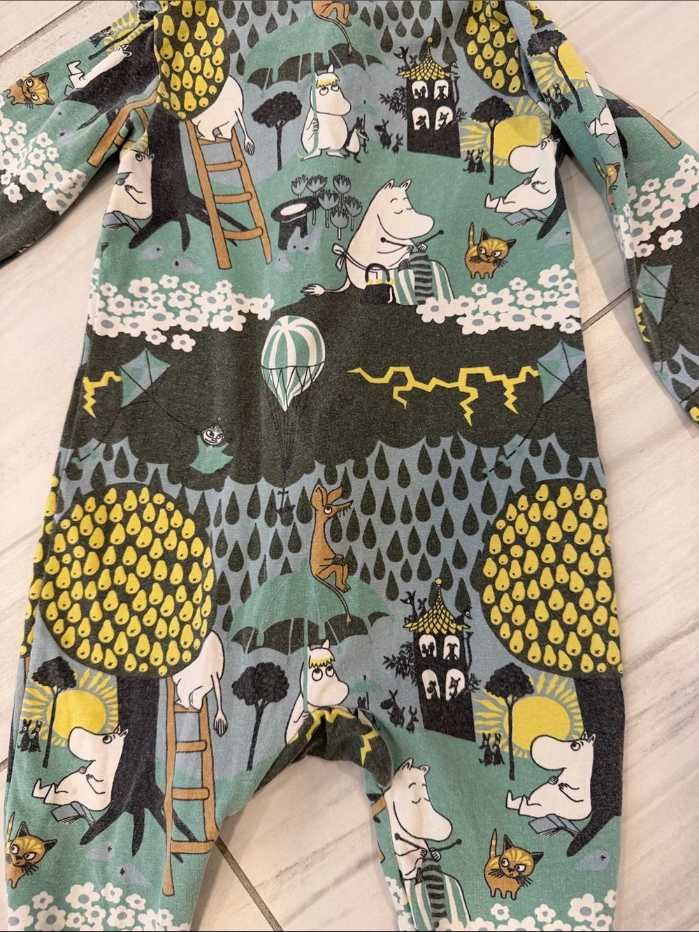 Moomin Characters Printed Kids Zip-One Piece Long Sleeve Cotton Bodysuit Size 74